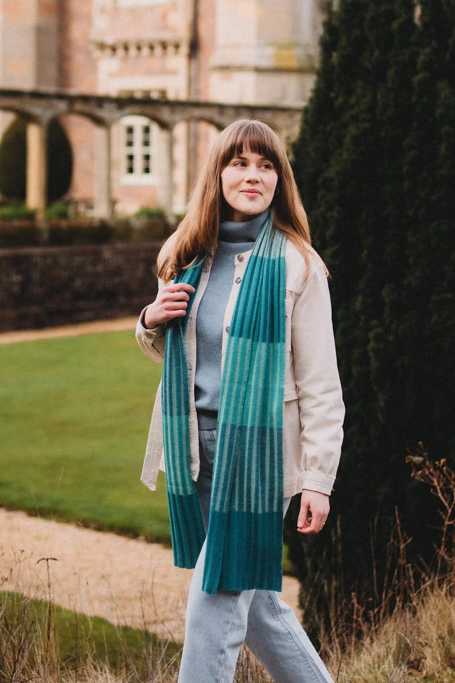 Zero waste green merino stripe scarf by Collingwood-Norris.jpg