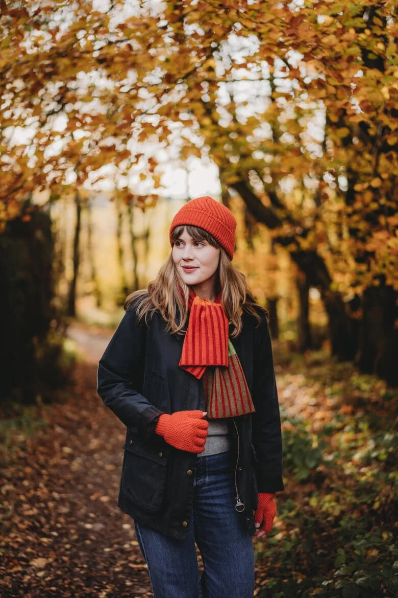 Burnt orange lambswool hat and gloves made in Scotland by Collingwood-Norris.jpg
