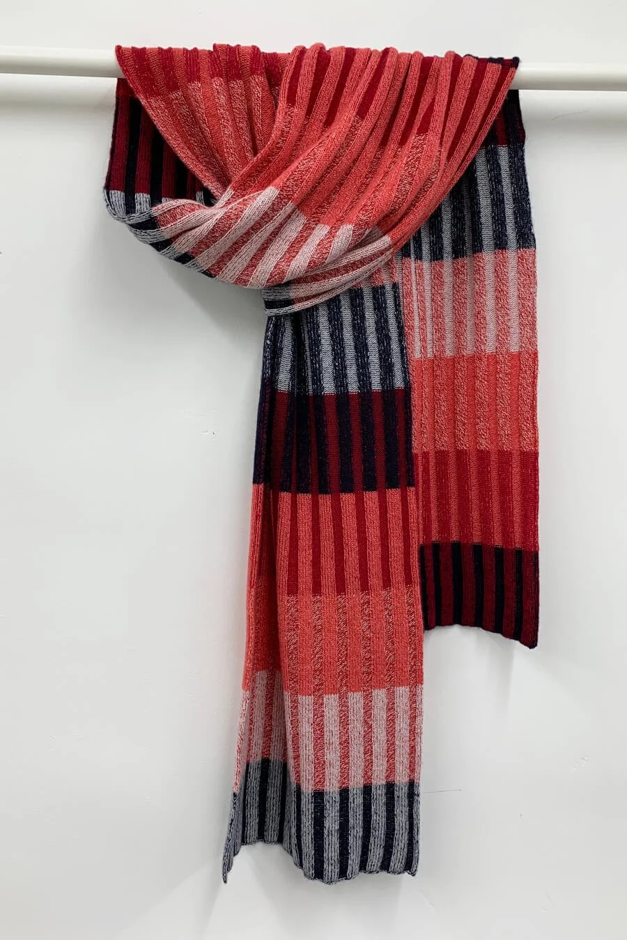 Cashmere scarf in red and navy, handmade by Collingwood-Norris.jpg