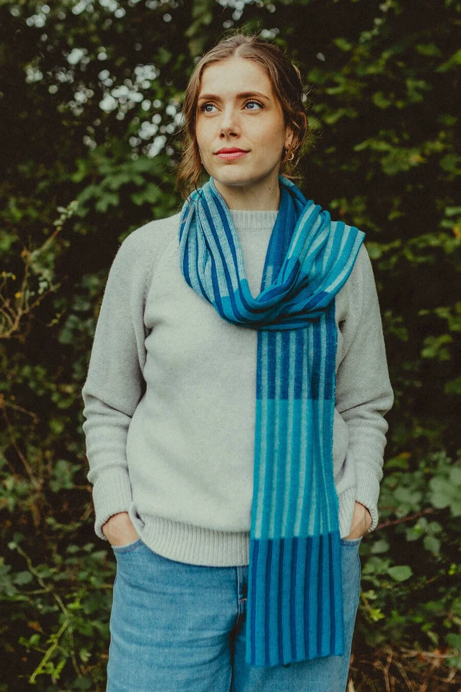 Striped merino scarf in blues handmade by Collingwood-Norris.jpg