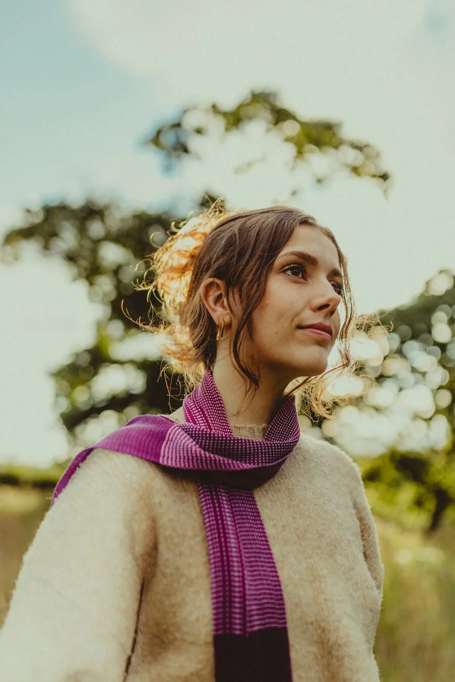 Purple skinny silk scarf, handmade in Scotland by Collingwood-Norris