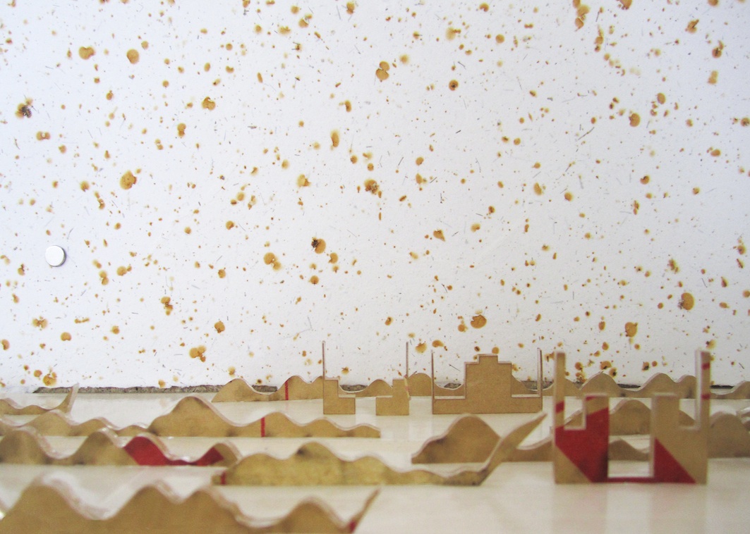  Christine Kettaneh,  mute scape , laser-cut acrylic pieces and handmade paper with embedded metal filings, 2013. 
