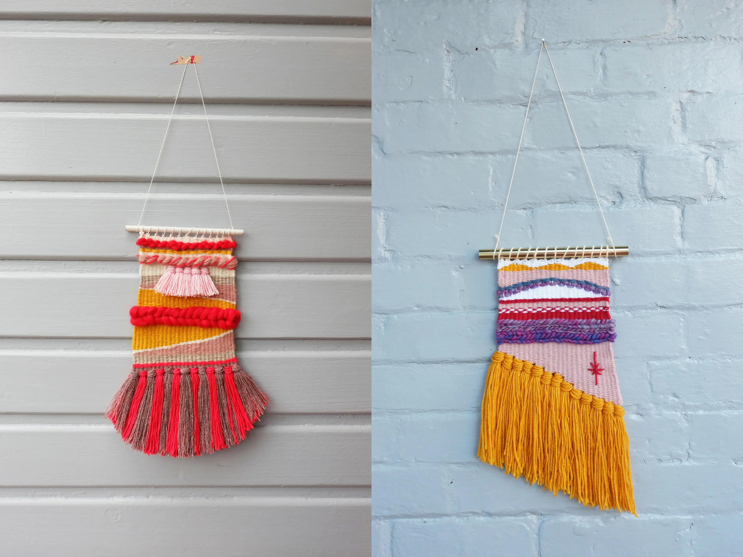 Left: My first weaving, for my sister in law. Right: A weaving for my co-worker Krystal who was my Secret Santa this Christmas.