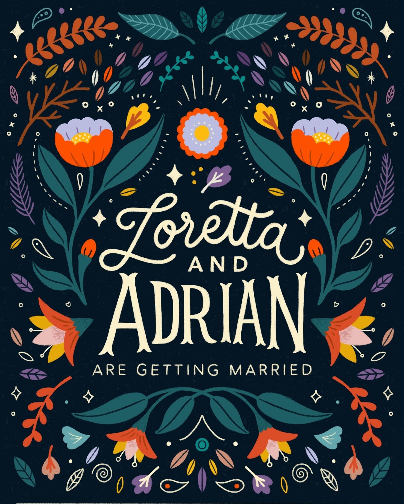 Illustrations and lettering created for wedding invitation.