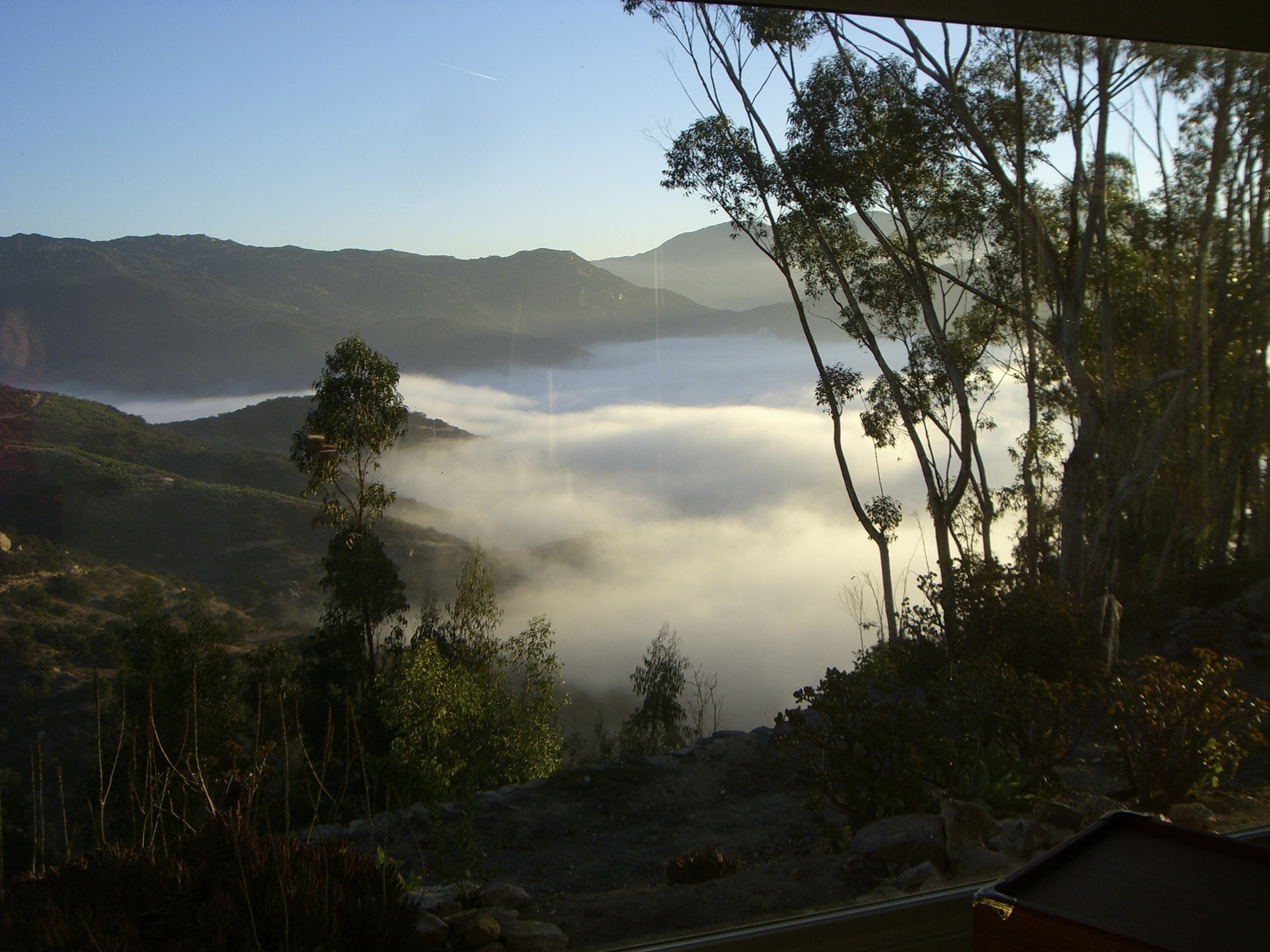  The view from the dining room with low clouds in the river valley. 