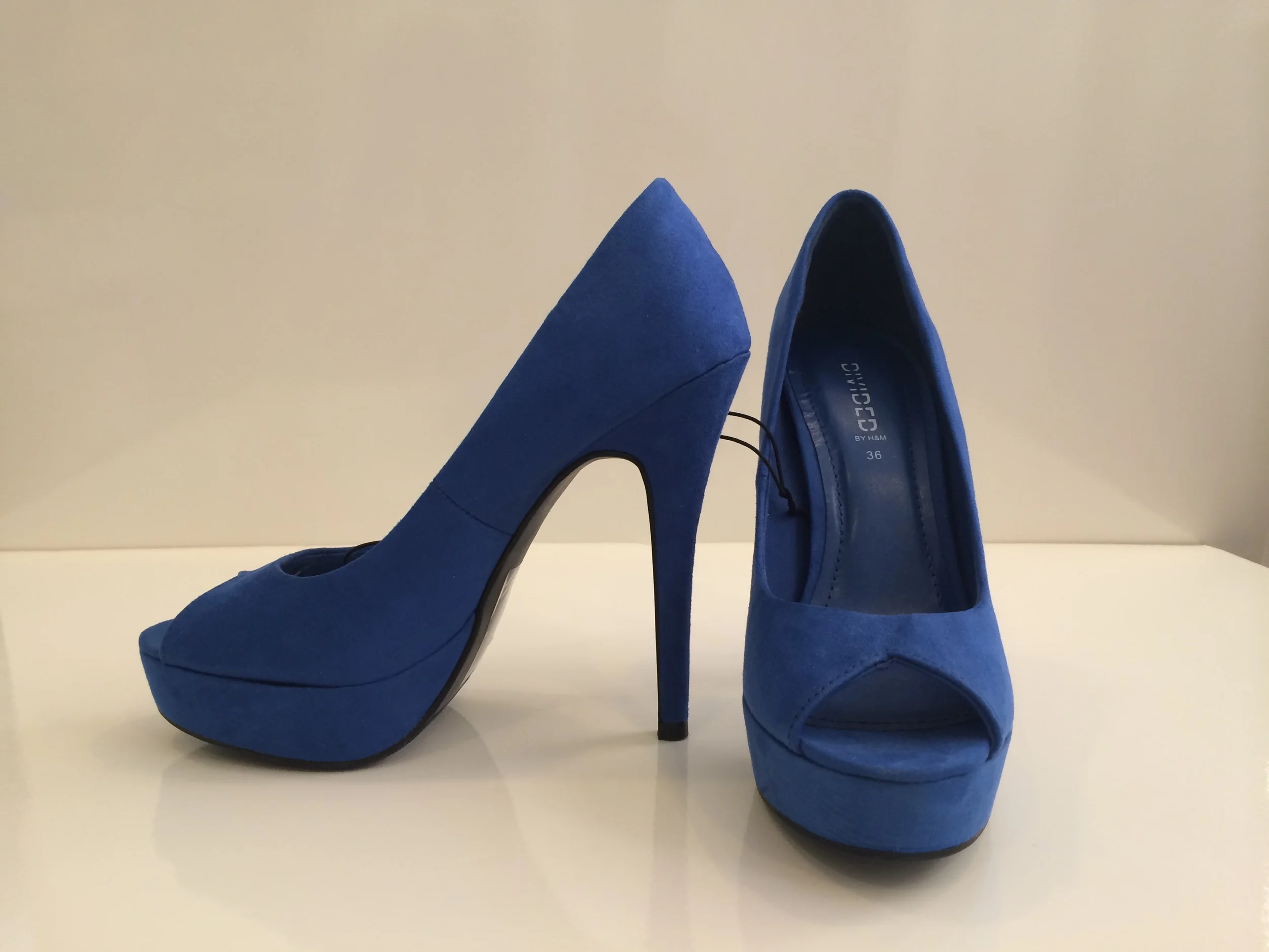 Blue Suede Peep Toe Pumps by H&M