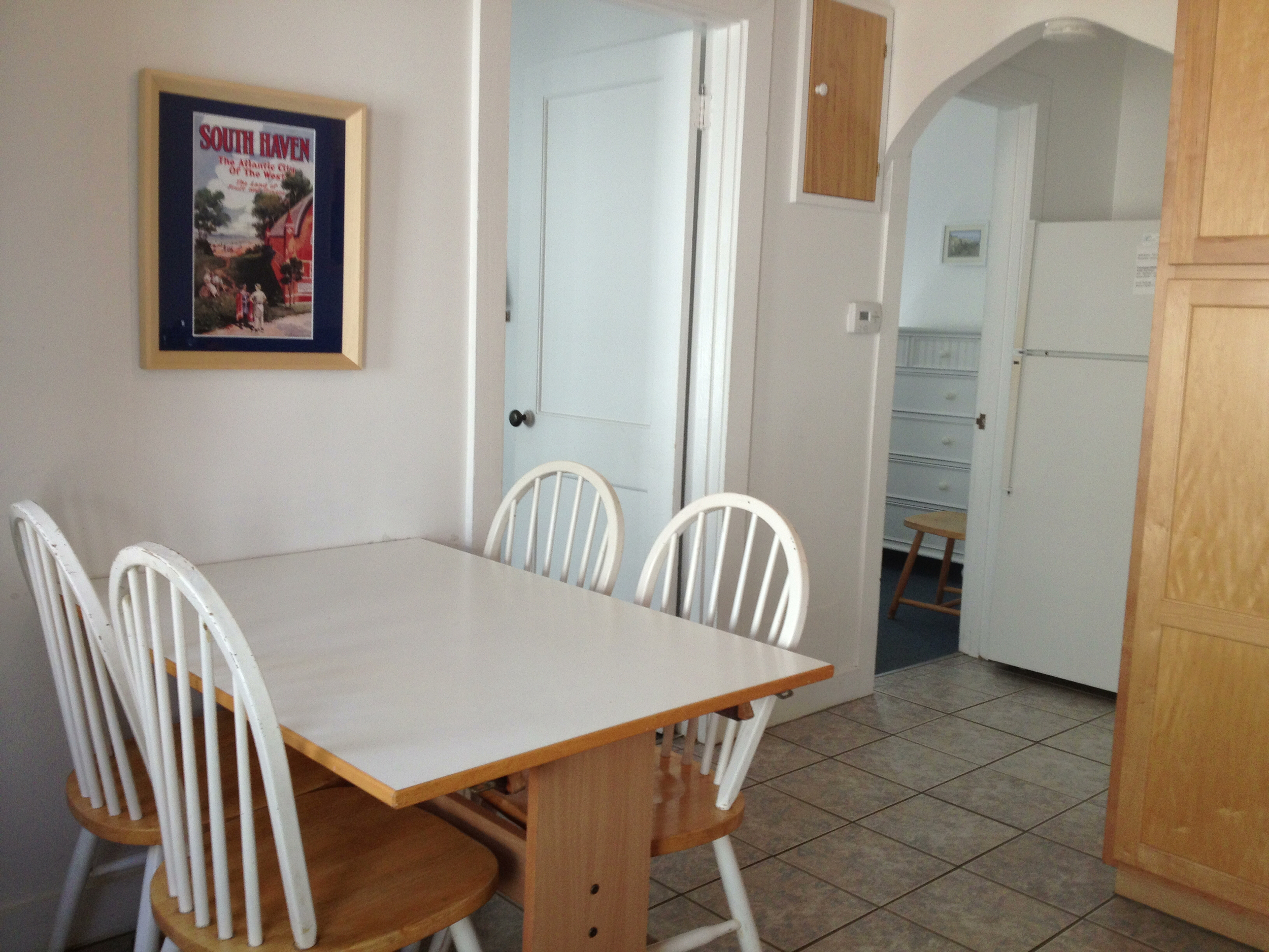 The kitchen in the two bedroom cottages includes a nice sitting area for enjoying meals.
