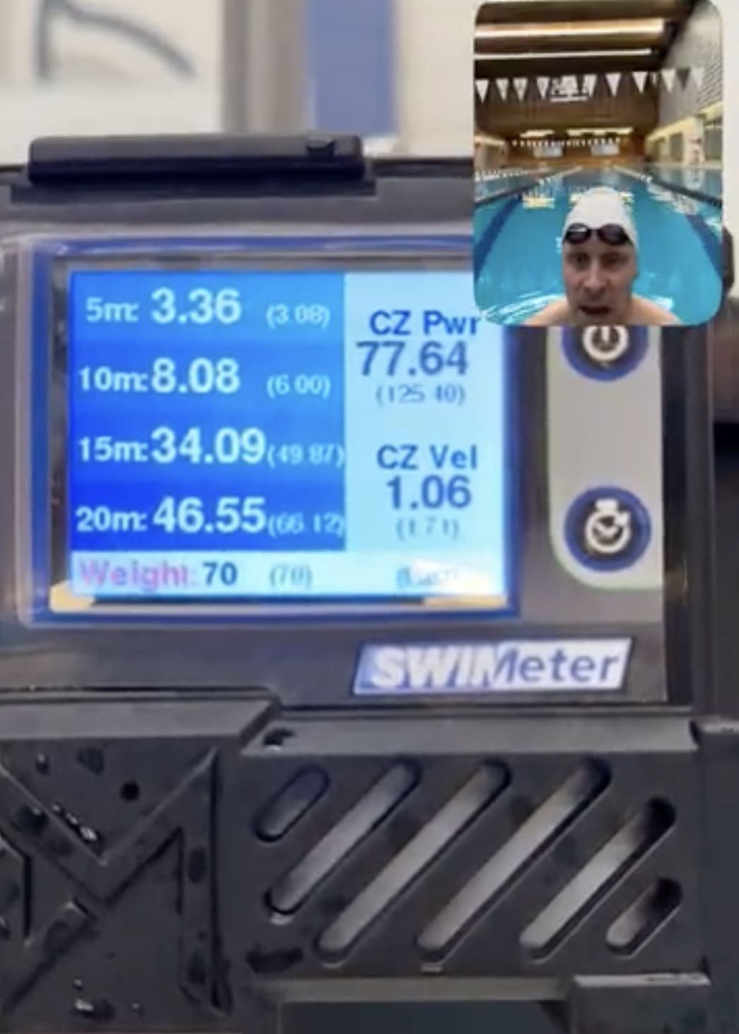 dan daly shows results of swim training on swimeter 2.0 on destro power tower