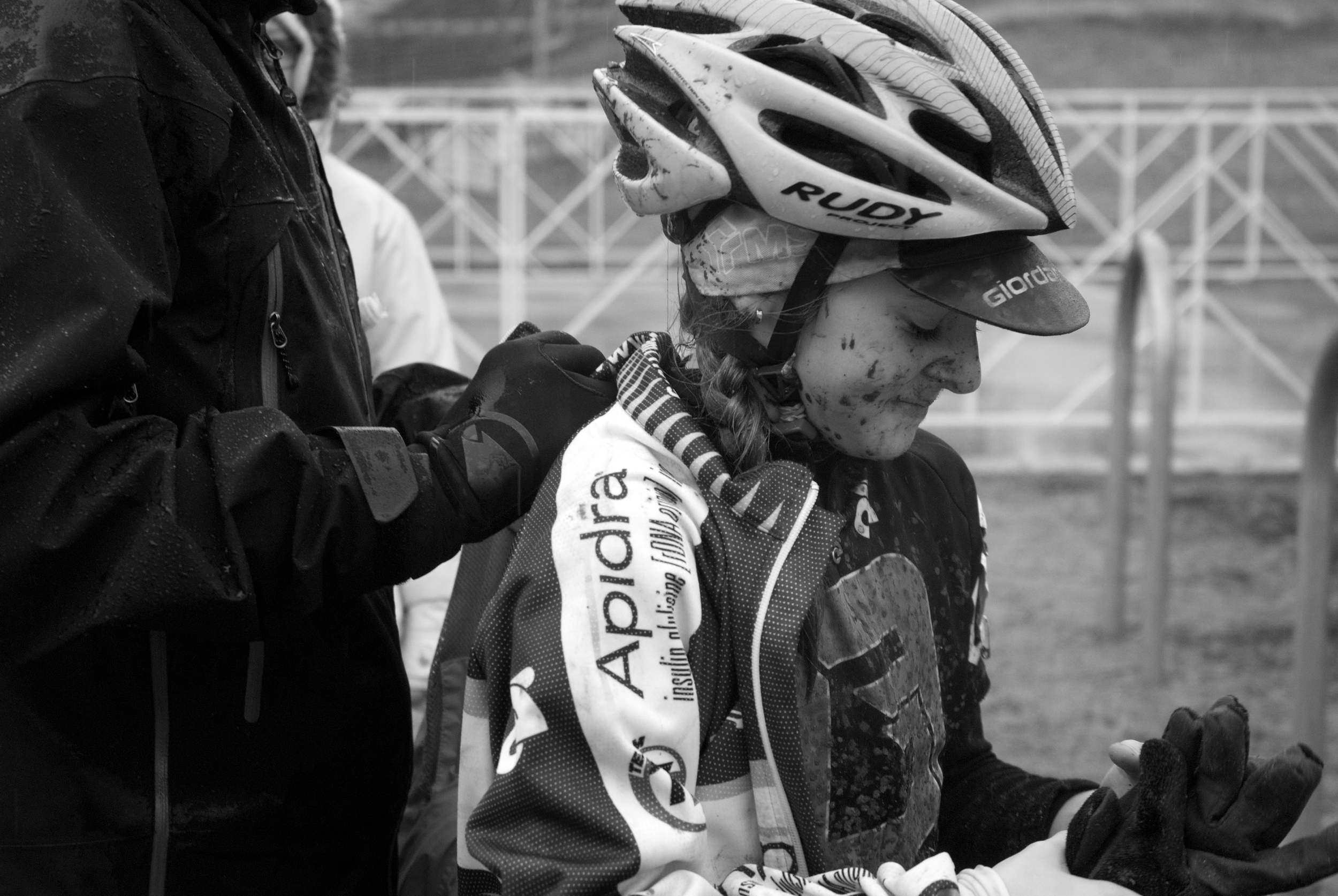 Lizzy Gunsalus bundling up after winning the Female Junior 11-12 National title.