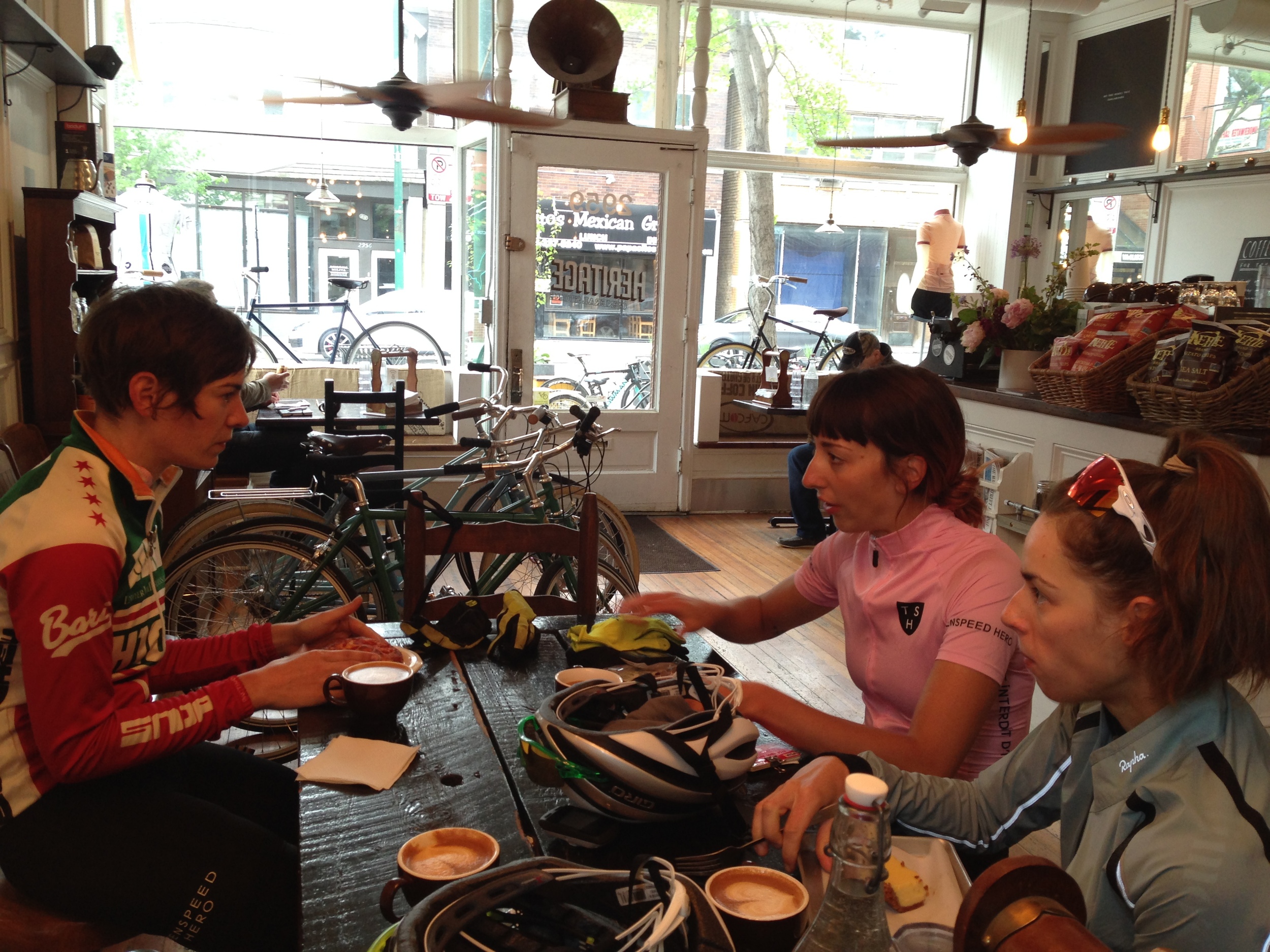 Post ride at Heritage Bikes with Maria Larkin and Daphne K. 