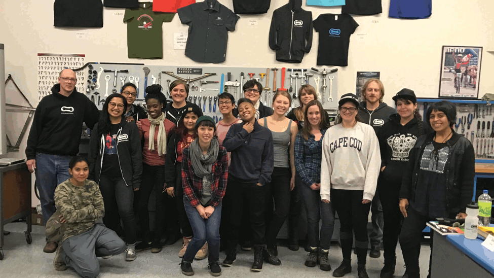 The 2017 Women’s Mechanic Scholarship Class with our instructors, Matthew Eames and Nathan Riddle.