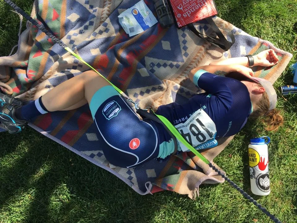 Post-race pass out while I waited for the podium. Photo by: Ben Dumas