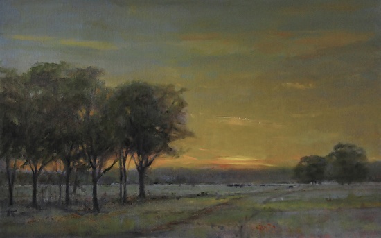 Sunset Pasture. 15 x 24. Oil on linen panel.