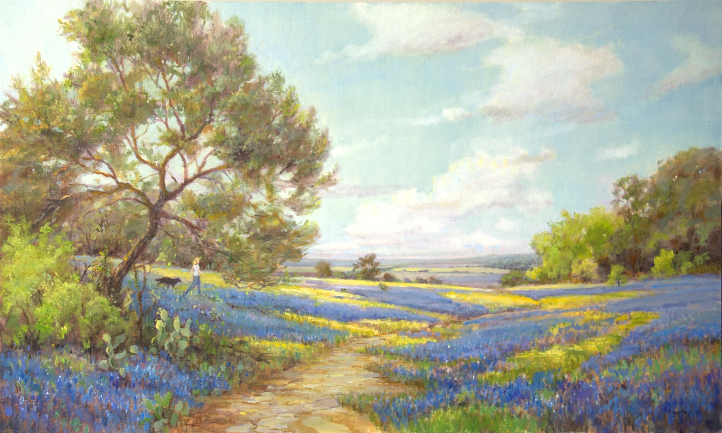Brenham Bluebonnets 21x35. Oil on panel. Commission.