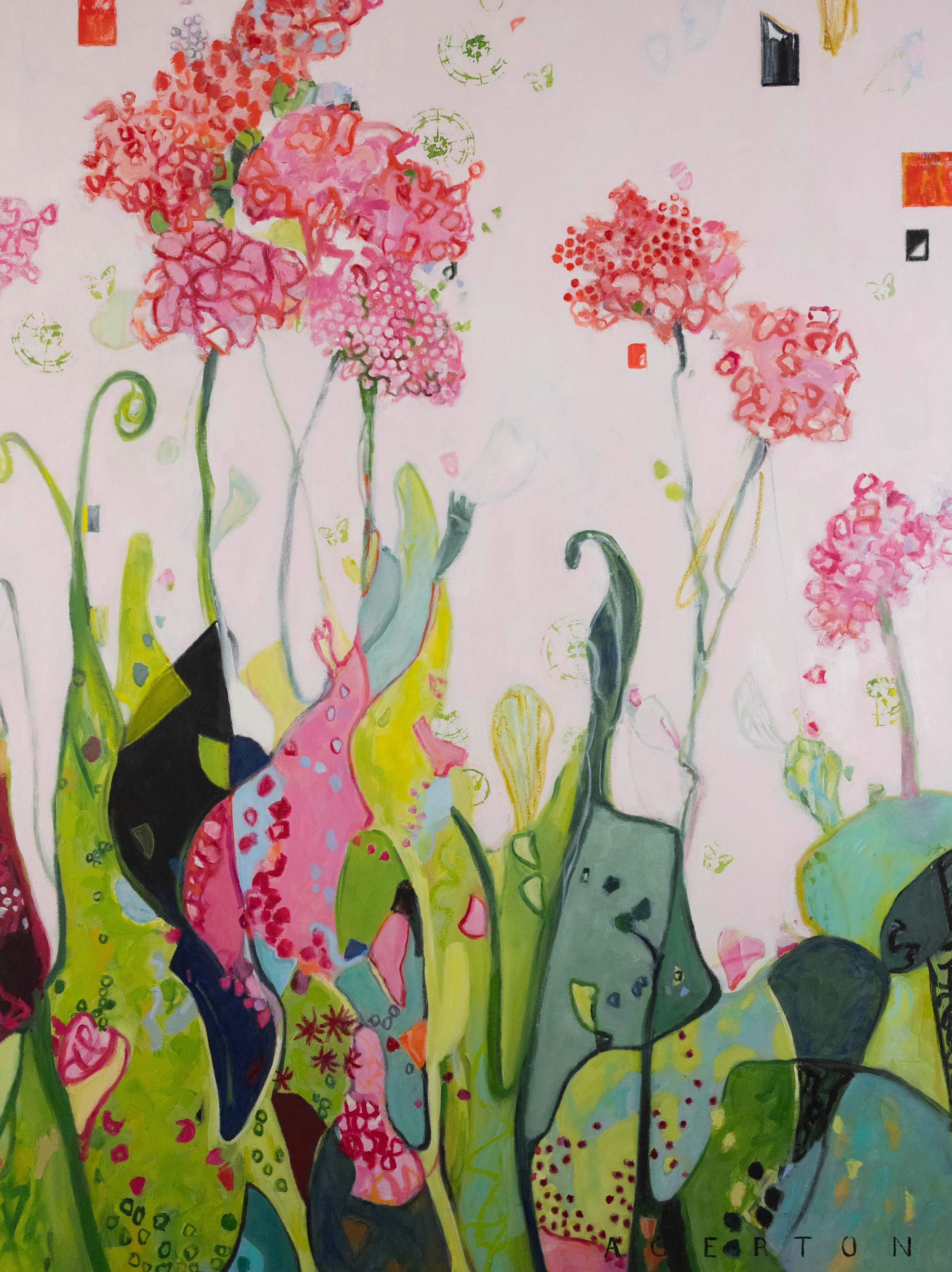 48x36. Oil. painting of pink hydrangeas
