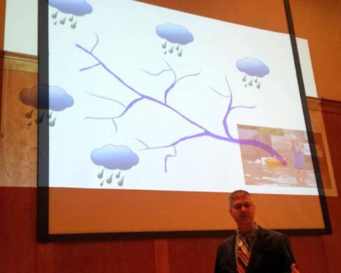 Chuck explaining how hierarchical road networks manufacture congestion during Transportation in the Next American City in Austin, Texas.