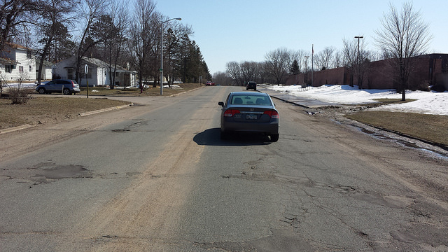Willow St. in front of the church. It is 44 feet wide with little traffic.