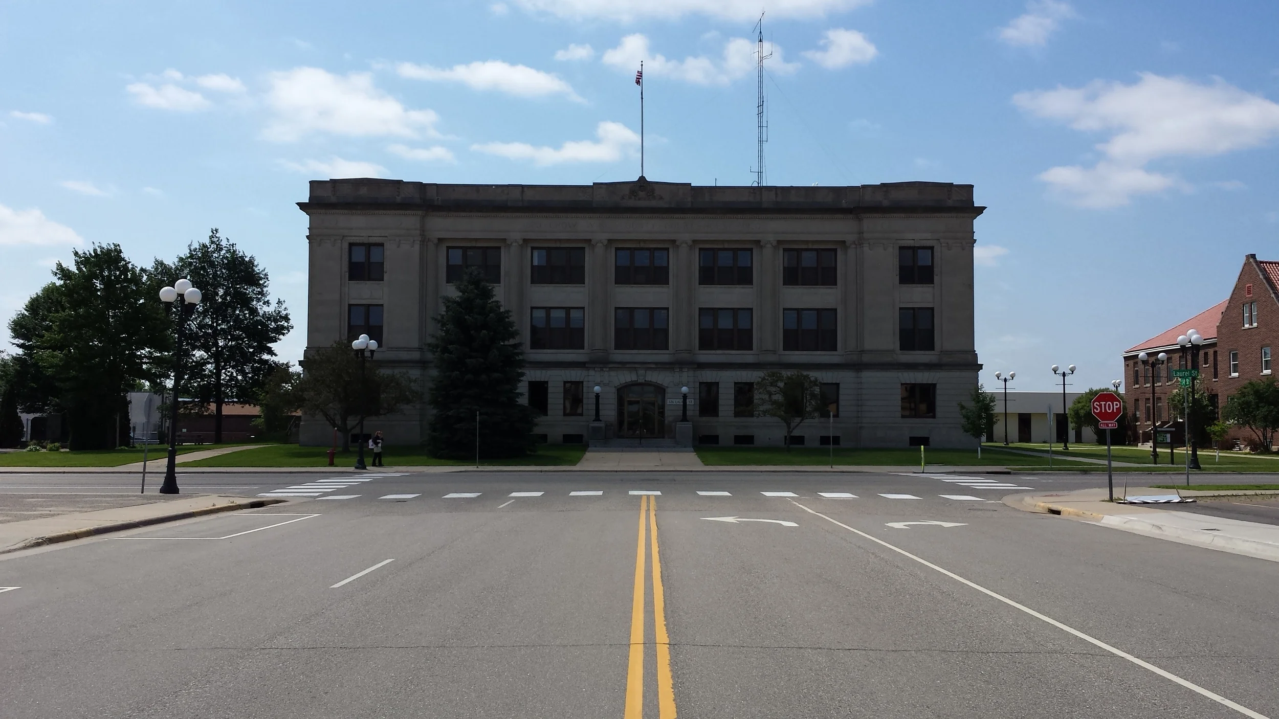 The old courthouse terminating the view on 4th Street.