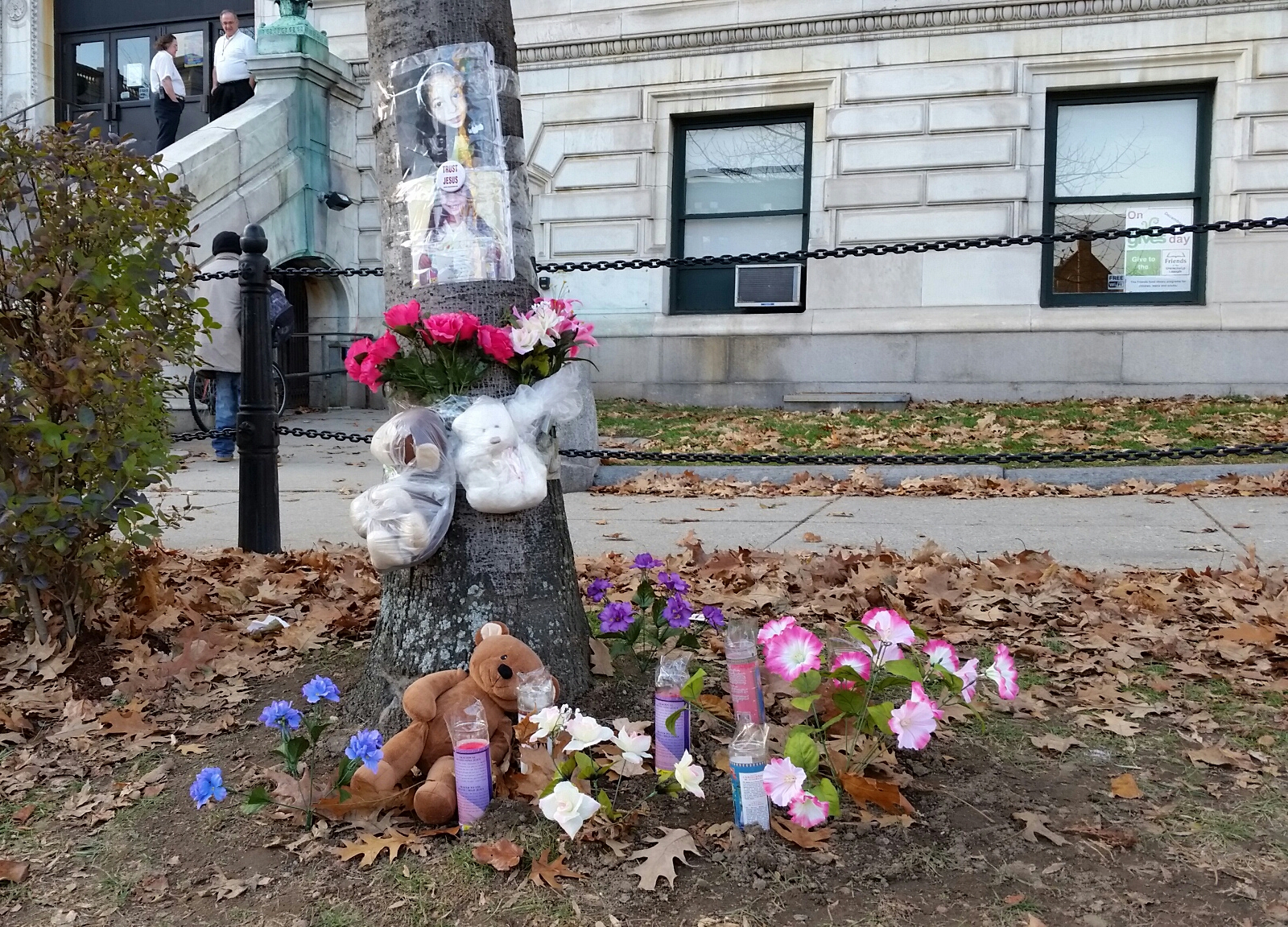 Impromptu memorial for the child killed on State Street in Springfield, MA.