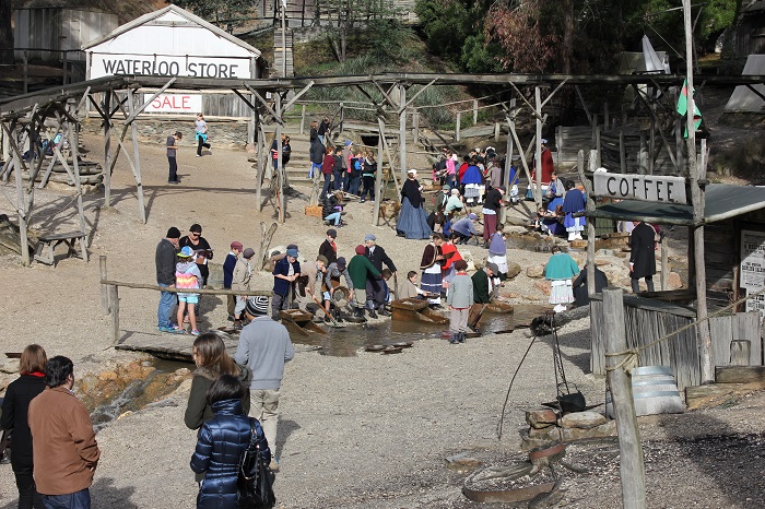 Visitors can pan for gold in the stream.