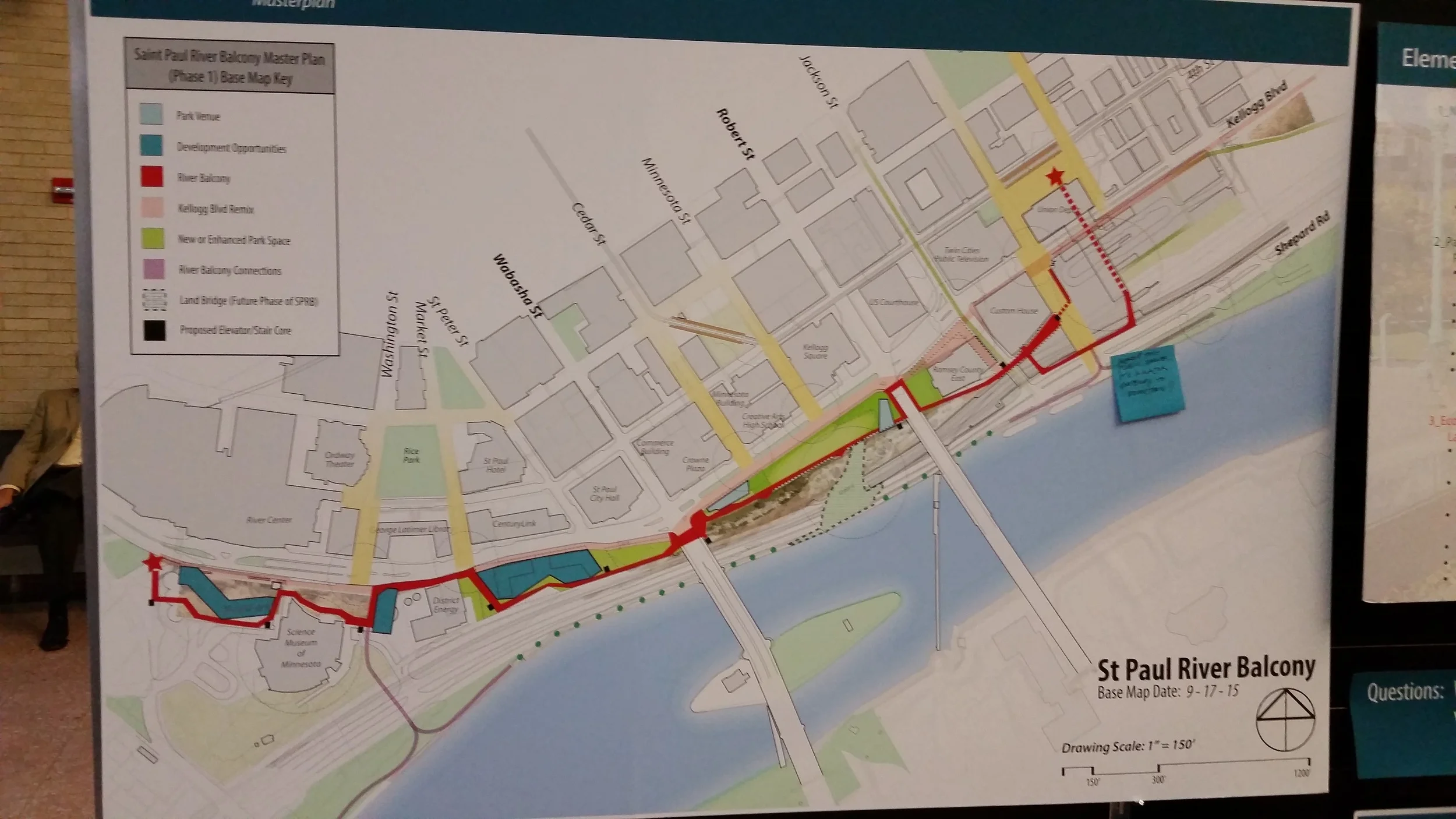 One possible alignment for the River Balcony, including ramps and plazas linking it to the waterfront.