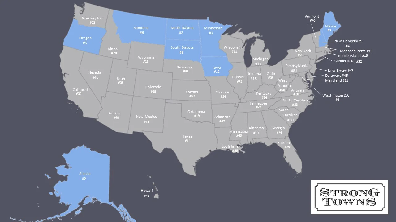 Updated Top 10 List of Strong Towns Members per State