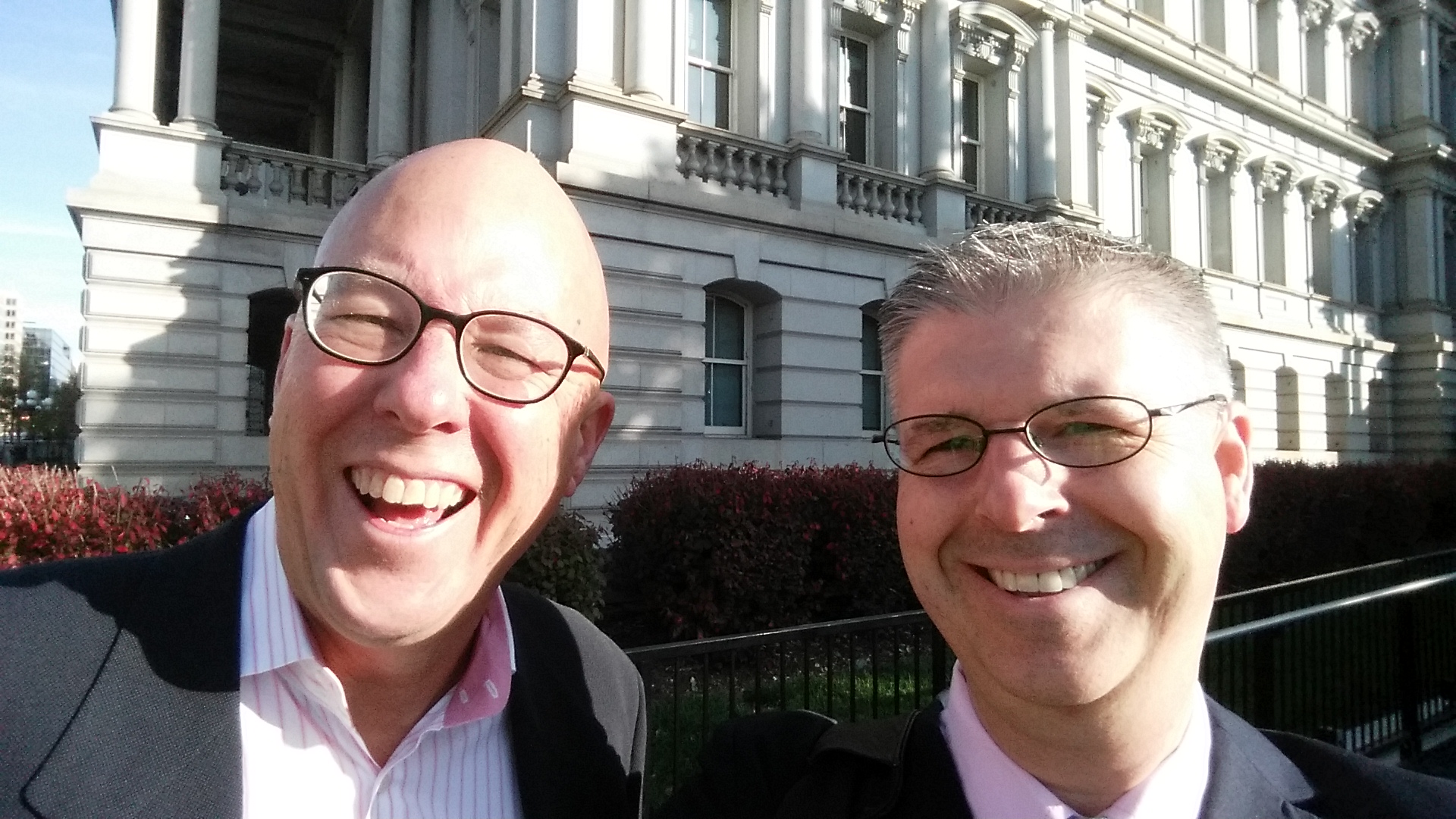 Waiting in line with Mickey Howley, the best Main Street local program manager in the country.