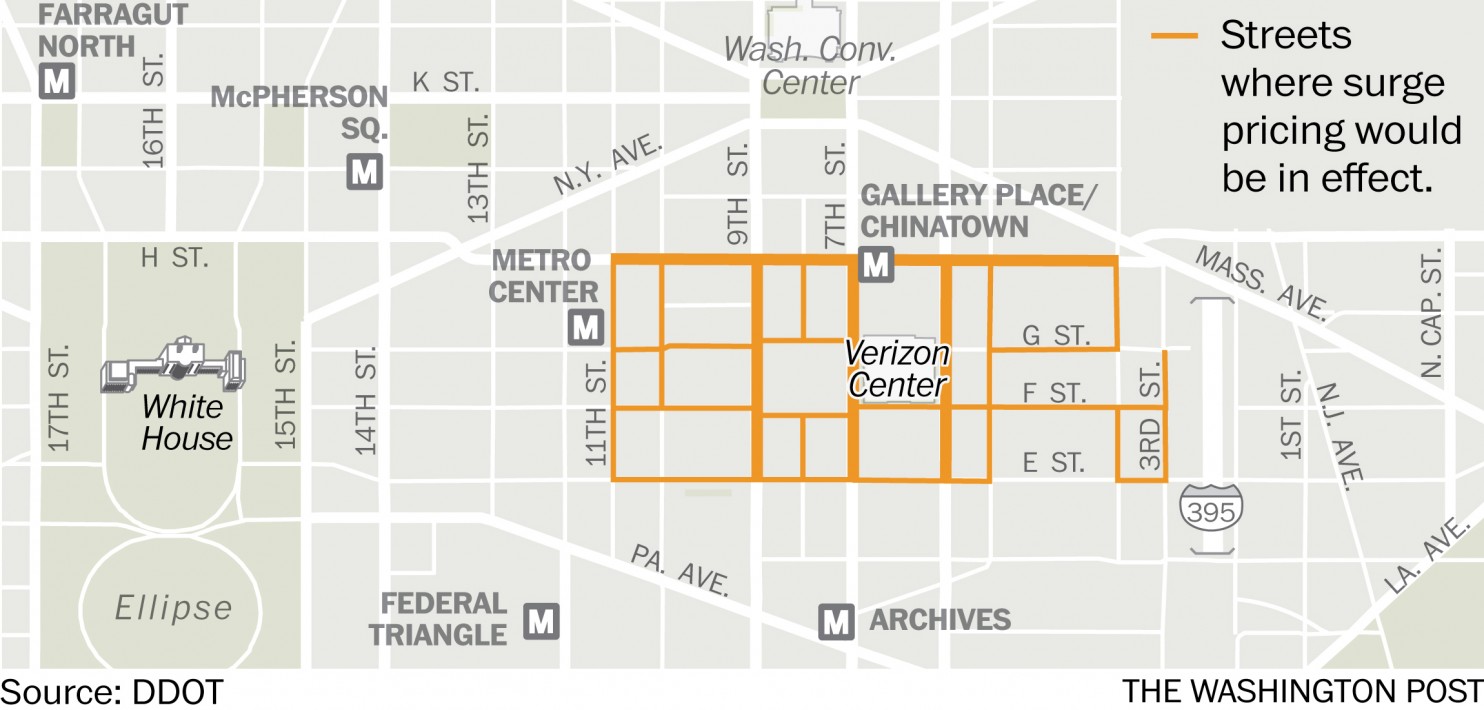 Don’t call it surge pricing: DCPark’s active zone. Image from the Washington Post.