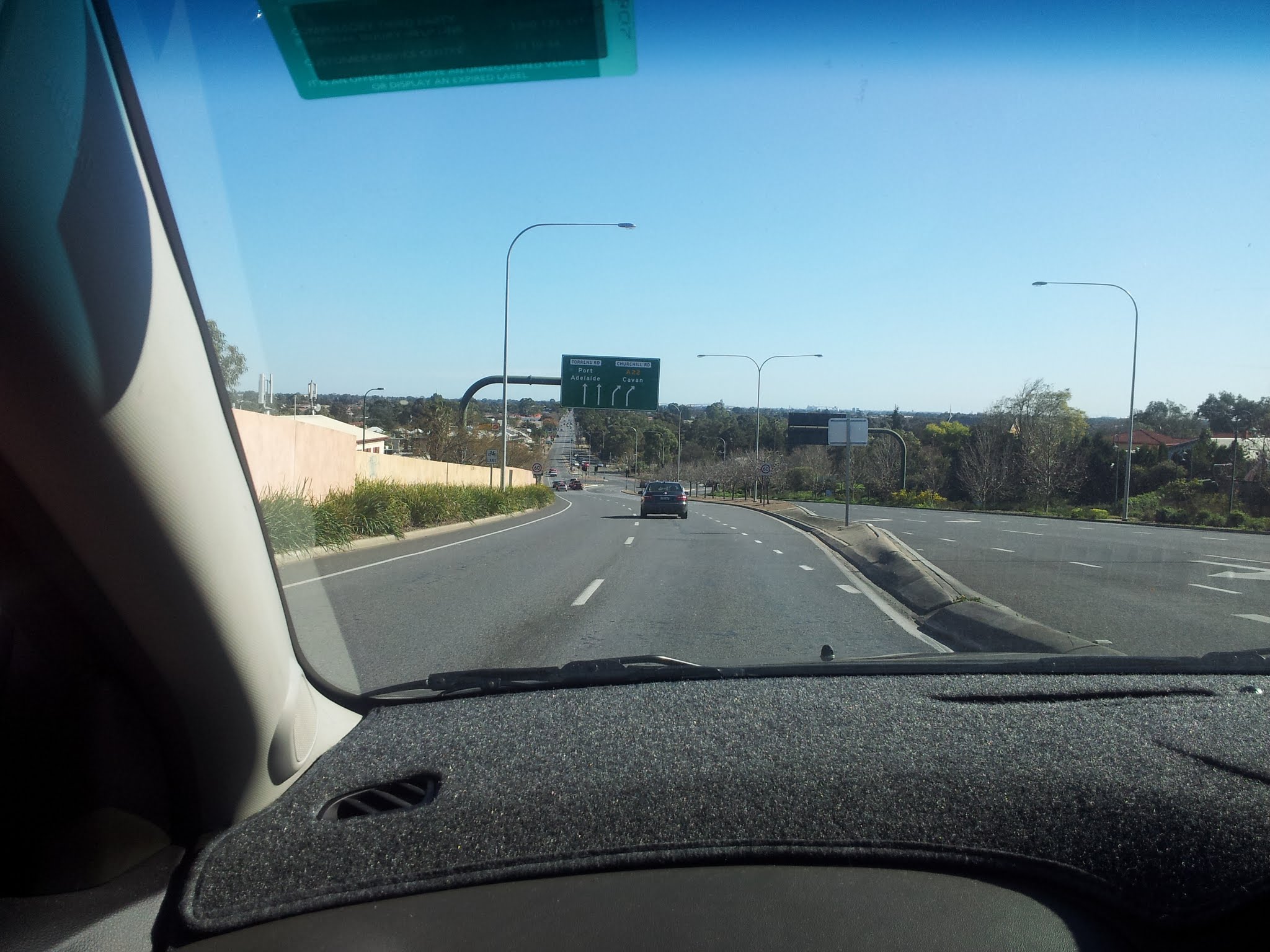 Driving on a multilane road through Adelaide.