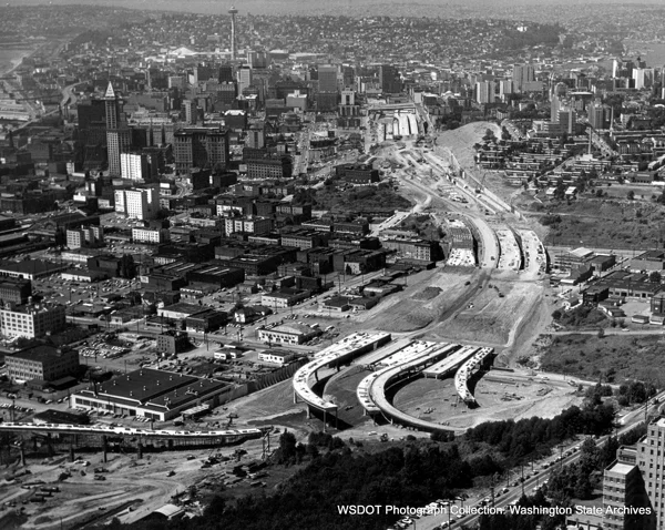 I-5's construction required leveling many city blocks. ( WSDOT )