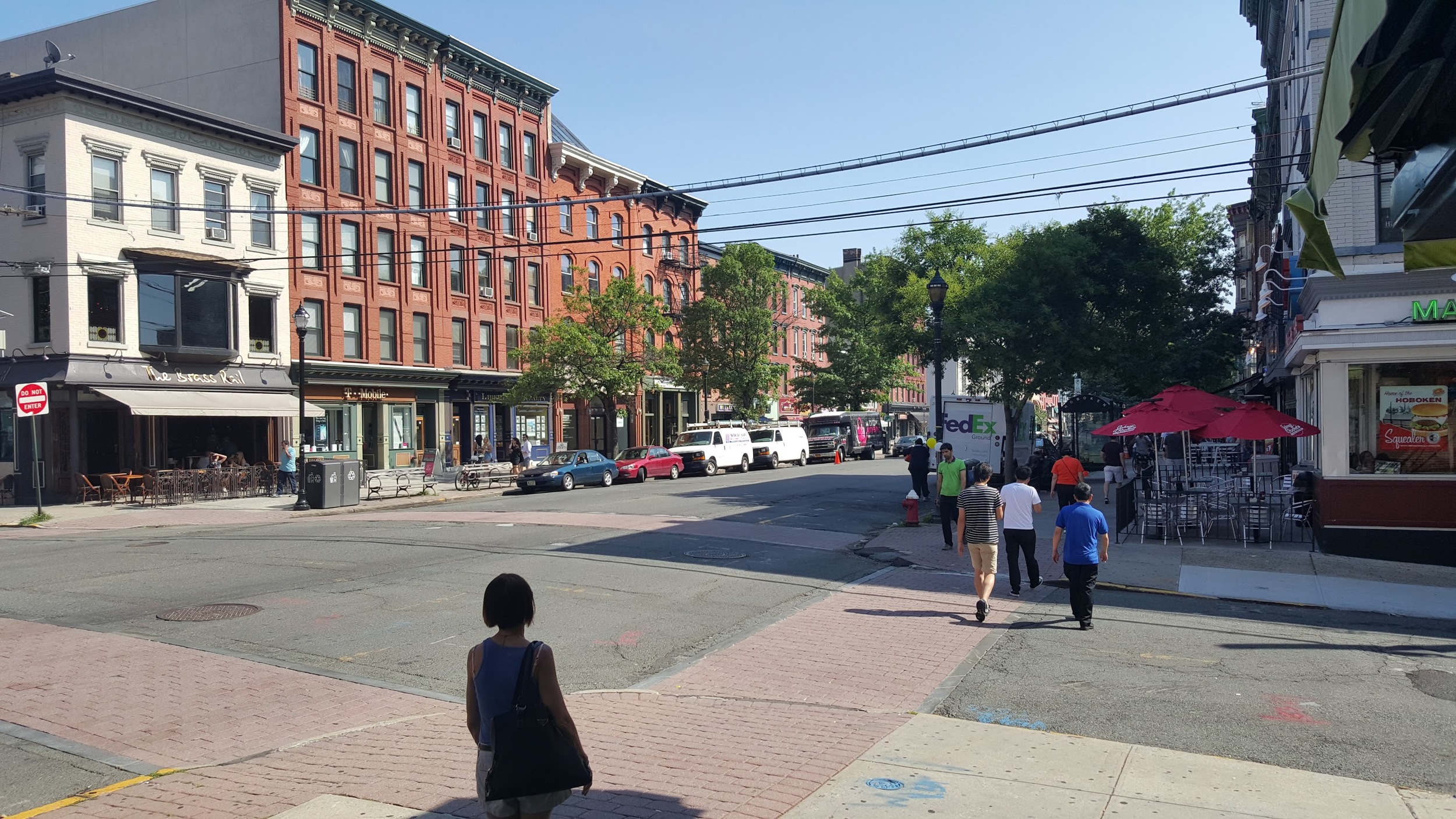 Jaywalking at the first opportunity in Hoboken.