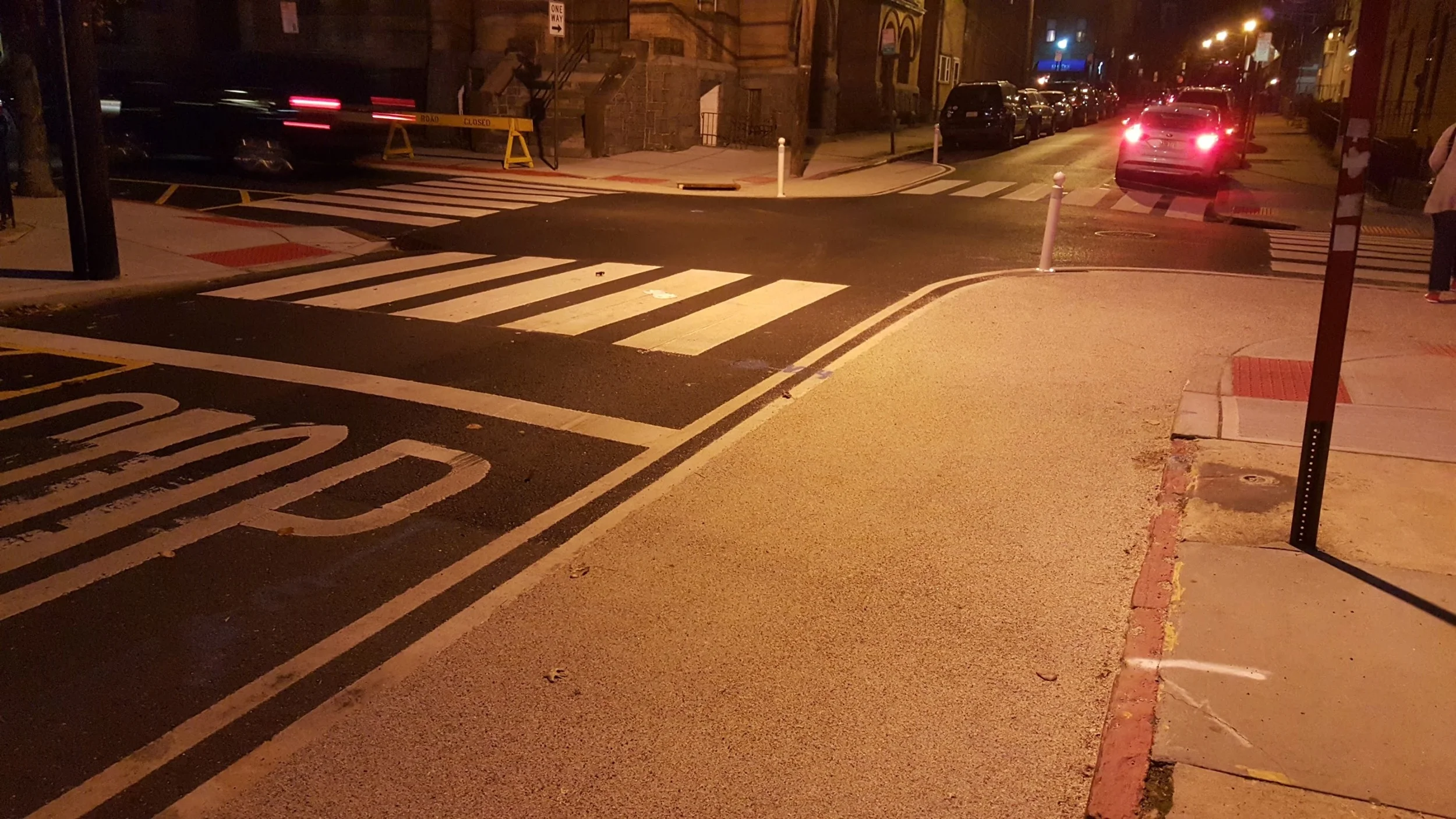 A curb extension in Hoboken without actually moving the curb.