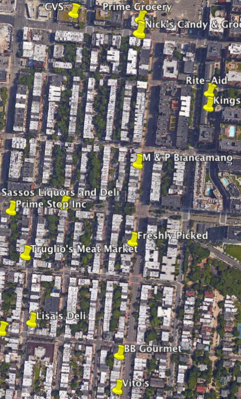 A map of grocery stores and delis around my area, and this only includes ones I know of.