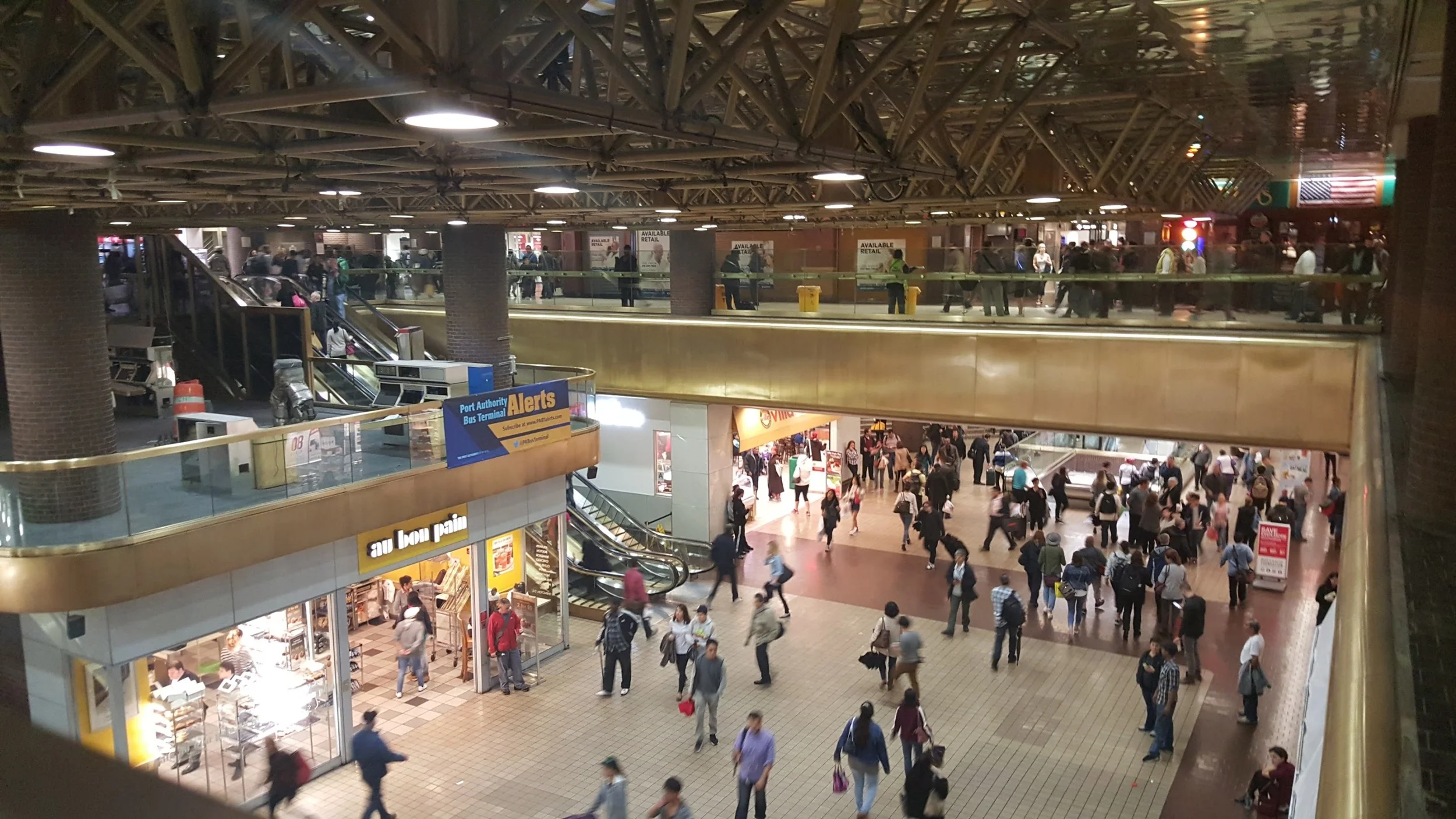 Inside the Port Authority Bus Station where hundreds of thousands of commuters transfer between buses and subways every day.