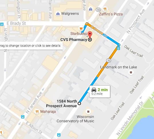 Approaching the CVS pharmacy from the south.