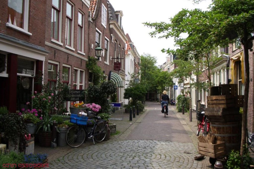 A Dutch woonerf. Much more pleasing than the standard street template with a wall of cars. (Source.)