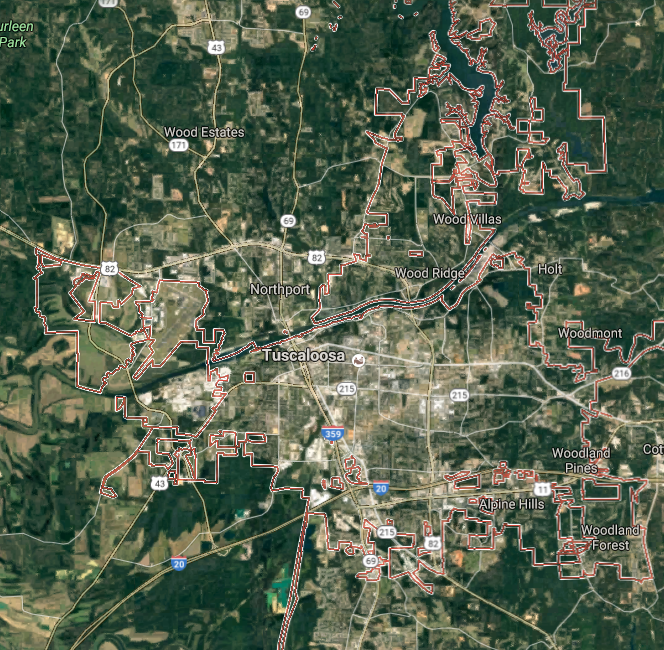 Tuscaloosa, AL (from Google maps)