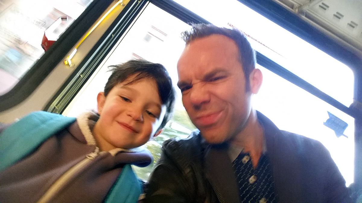 Harlow and I, chilling together on the bus