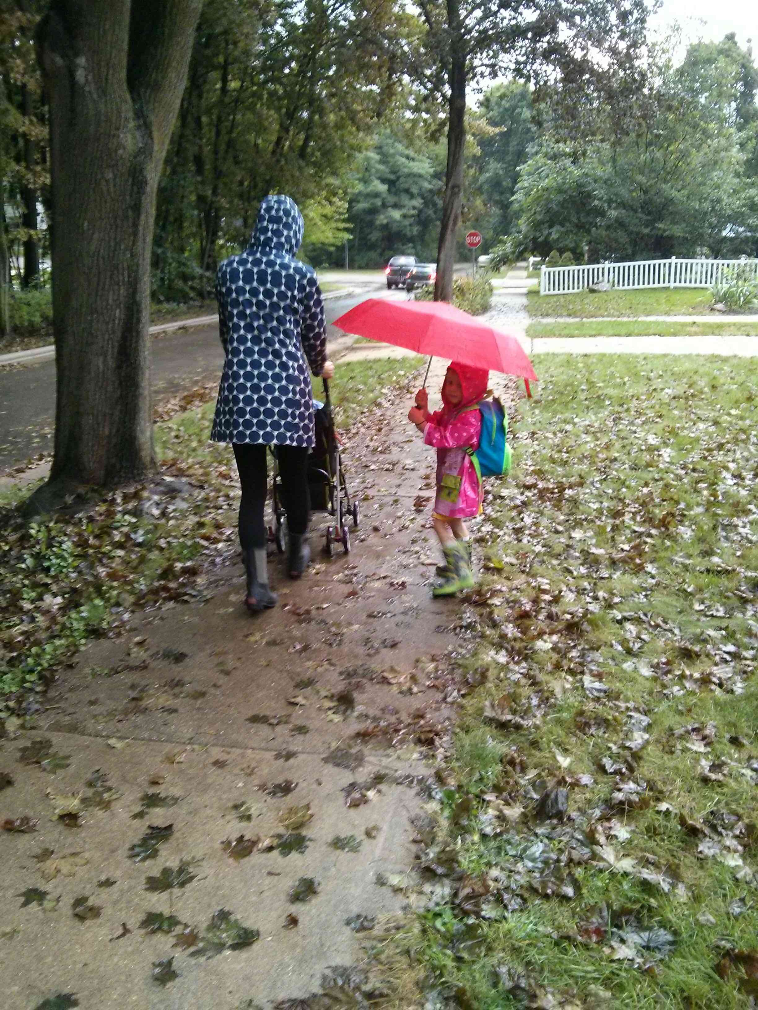 Spencer's family on their walk to school