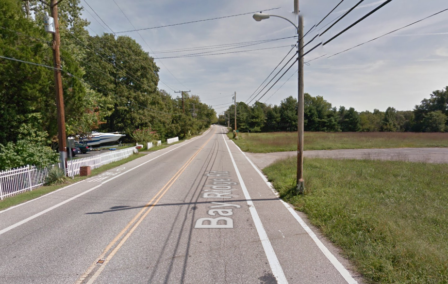 Bay Ridge Avenue immediately south of Annapolis, Maryland. The driveway on the right is being expanded to accommodate a church expansion.