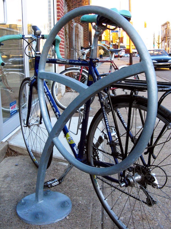 Vertical bike racks save space.
