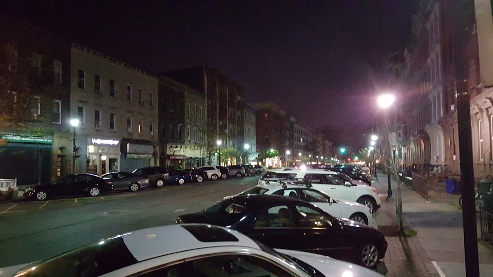 Washington St (Hoboken's main street) at 5:51am. No shops are open, yet every parking space is full. Clearly not benefiting the businesses.