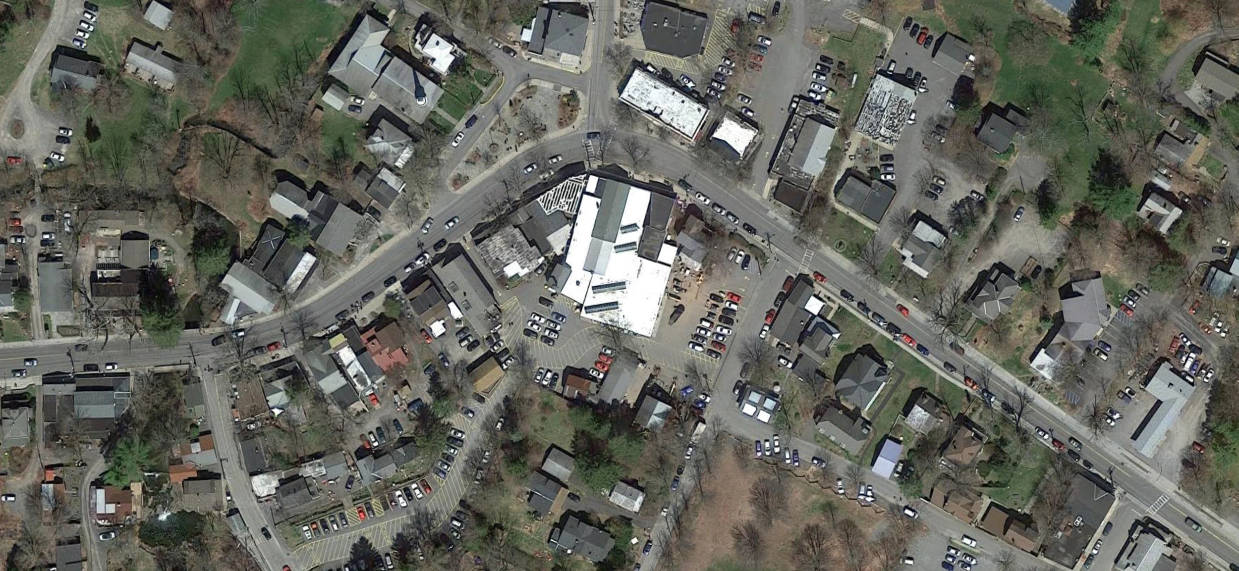 Woodstock, NY with parking pooled behind the main street. ( Map )