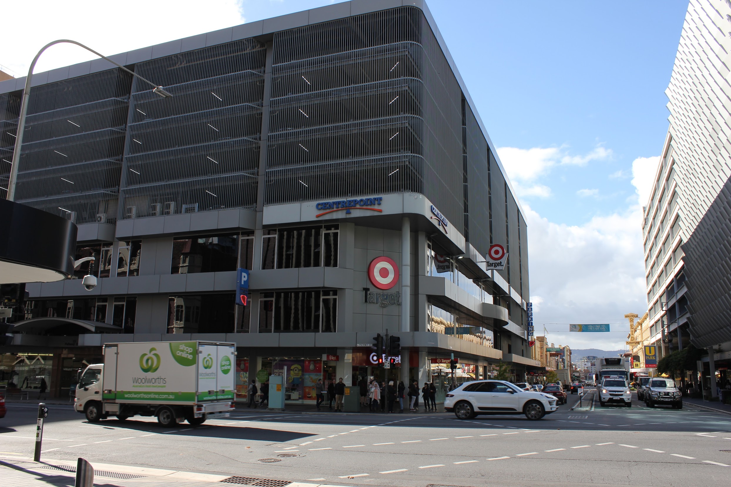 A parking garage in Adelaide with a department store on the first few levels.