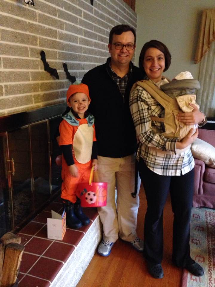 The Erfurt family gearing up for a walk on Halloween