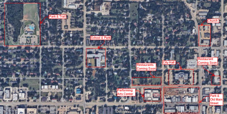 Amenities within 5-10 min walk from my house. (Image from Google Earth)