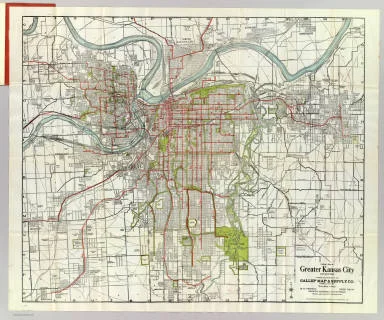 Kansas City streetcar system, early 20th century. City size determined by 30-minute transit distance.