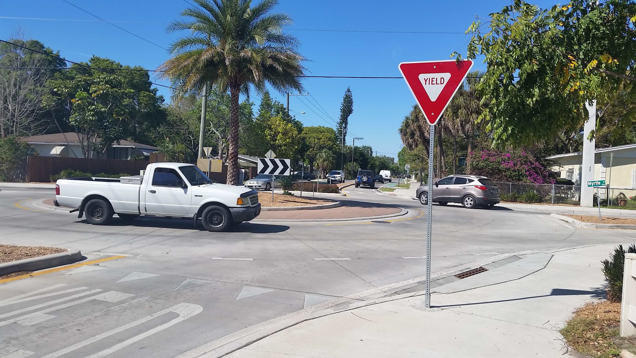 Urban roundabouts keep things moving slow but steady.