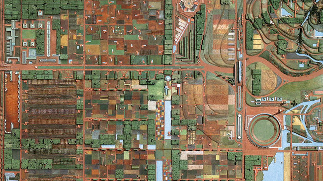 Broadacre never came to pass, but its corrupted legacy lives on in restrictive suburbs and exurbs around the world. (Frank Lloyd Wright)
