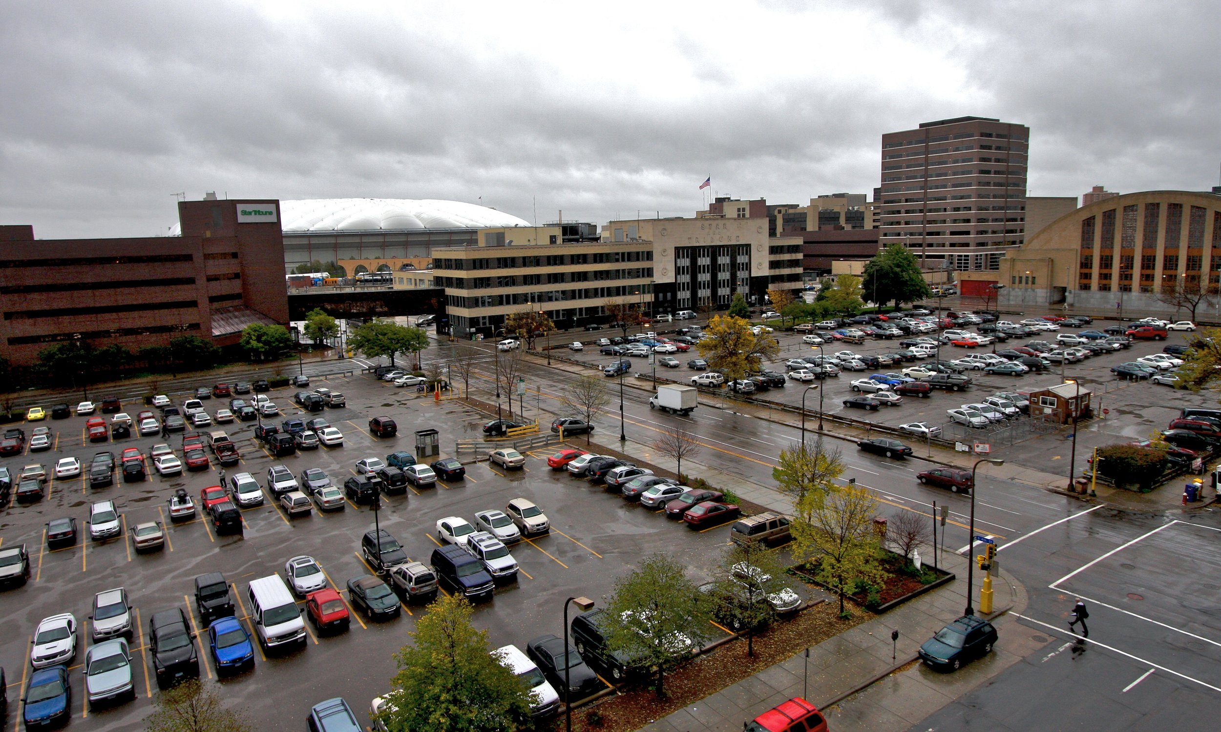 Surface parking near the Metrodome in downtown Minneapolis, 2007. Photo from Wikimedia.